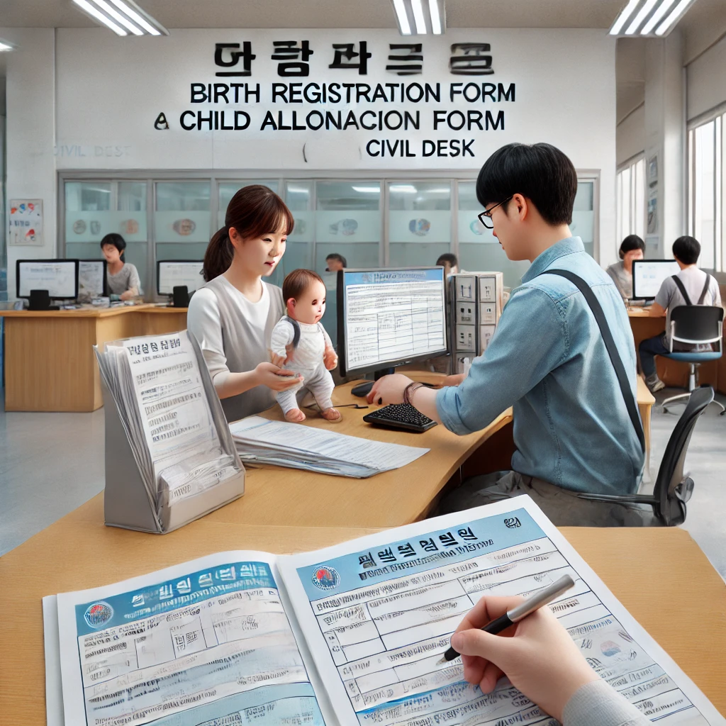 출생신고서와 아동수당 신청서를 함께 접수하는 모습