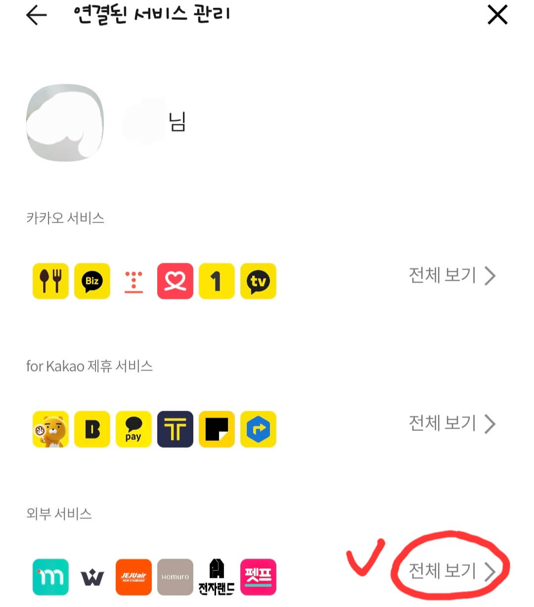카카오톡-계정-연결-서비스-항목-화면