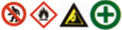 안전보건표지판-보행금지-인화성물질경고-낙하물경고-녹십자표지