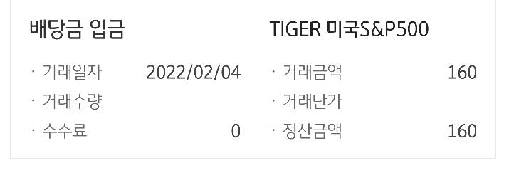  적립식투자 Tiger S&P 500 배당금 입금 