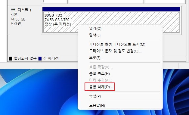 윈도우11 파티션 설정