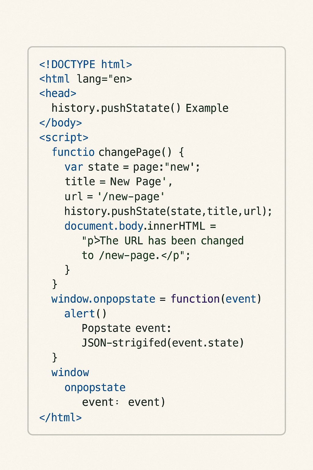 JavaScript history.pushState() 사용 예시 이미지