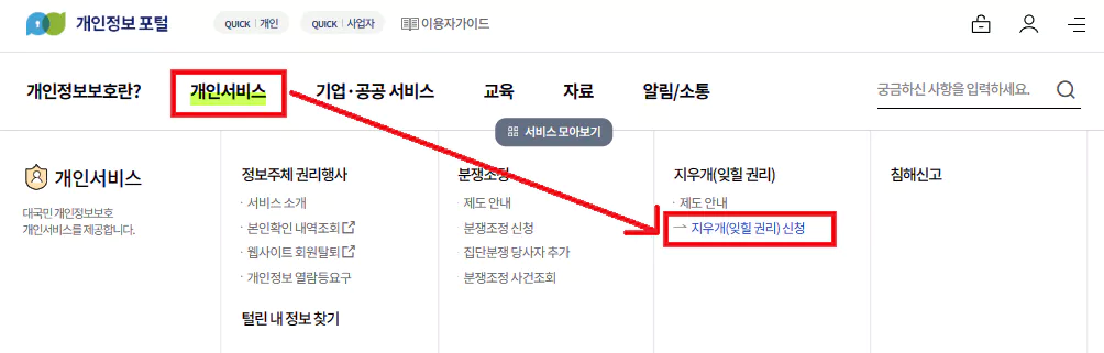 개인정보포털-잊힐-권리-신청