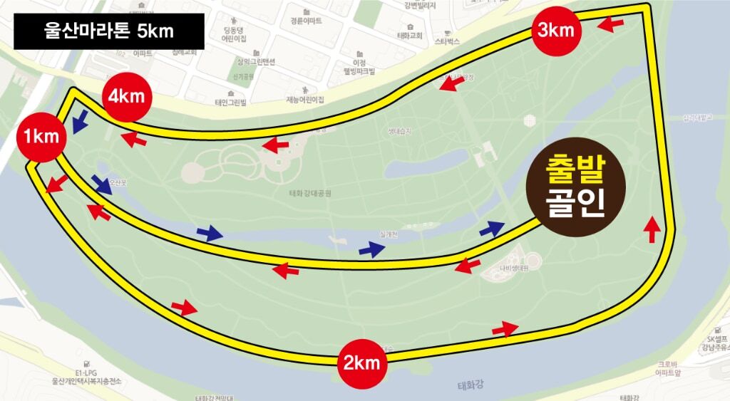 제24회 울산마라톤 대회 5km 코스 지도