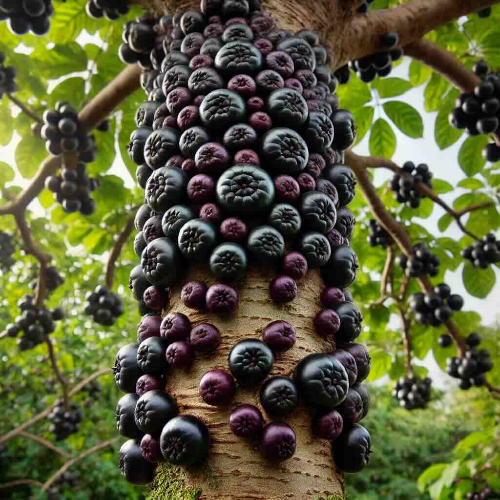 An image of the Jabuticaba tree with its unique feature of berries growing directly on the trunk