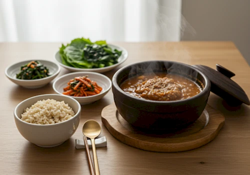 마음 건강의 기본인 잘 차려진 한국인의 따뜻하고 건강한 집밥 한 상 차림.