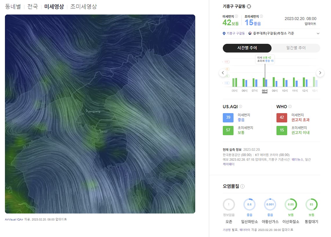 네이버 날씨의 미세영상 확인 화면