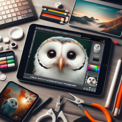 여러 이미지를 결합한 창의적인 디자인 작업을 하는 모습