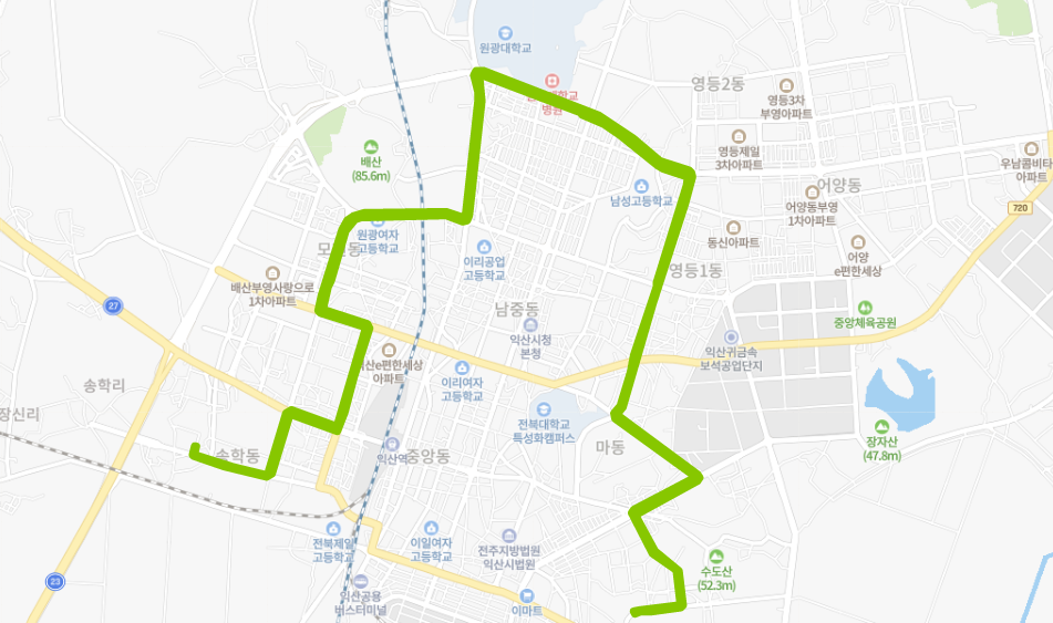  [시내] 익산 300번버스 시간표, 요금,  노선 : 송학동, 원광대병원, 동산동