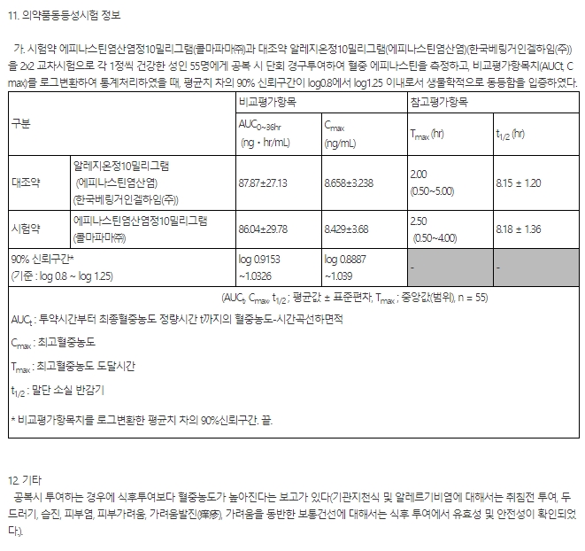 위더스제약 아레온정 10mg(에피나스틴염산염 10mg)