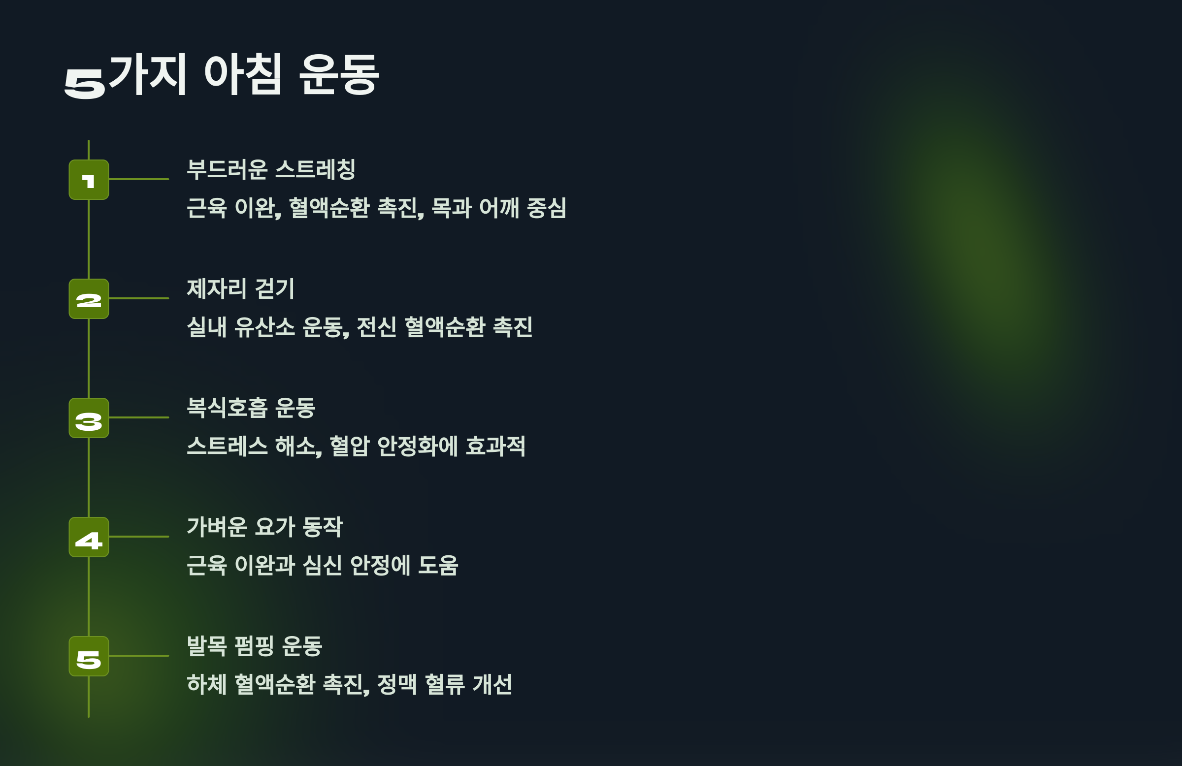 5가지 아침운동을 소개한 PPT 이미지