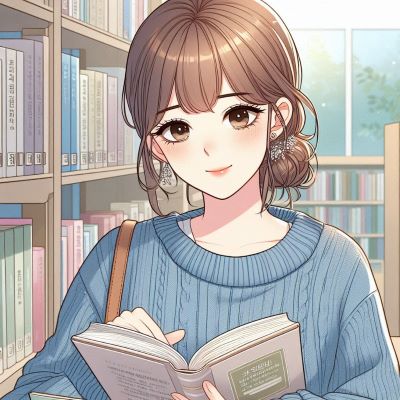 도서관에서 책 읽고 있는 여자