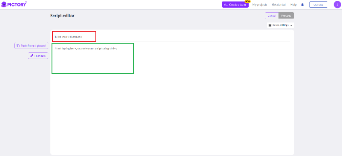 제목 및 대본 입력