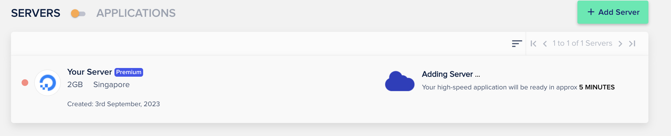 클라우드웨이즈(cloudways)에서 서버생성하고 있는 모습