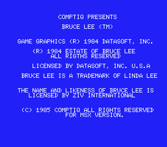  Bruce Lee - MSX (재믹스) 게임 롬파일 다운로드