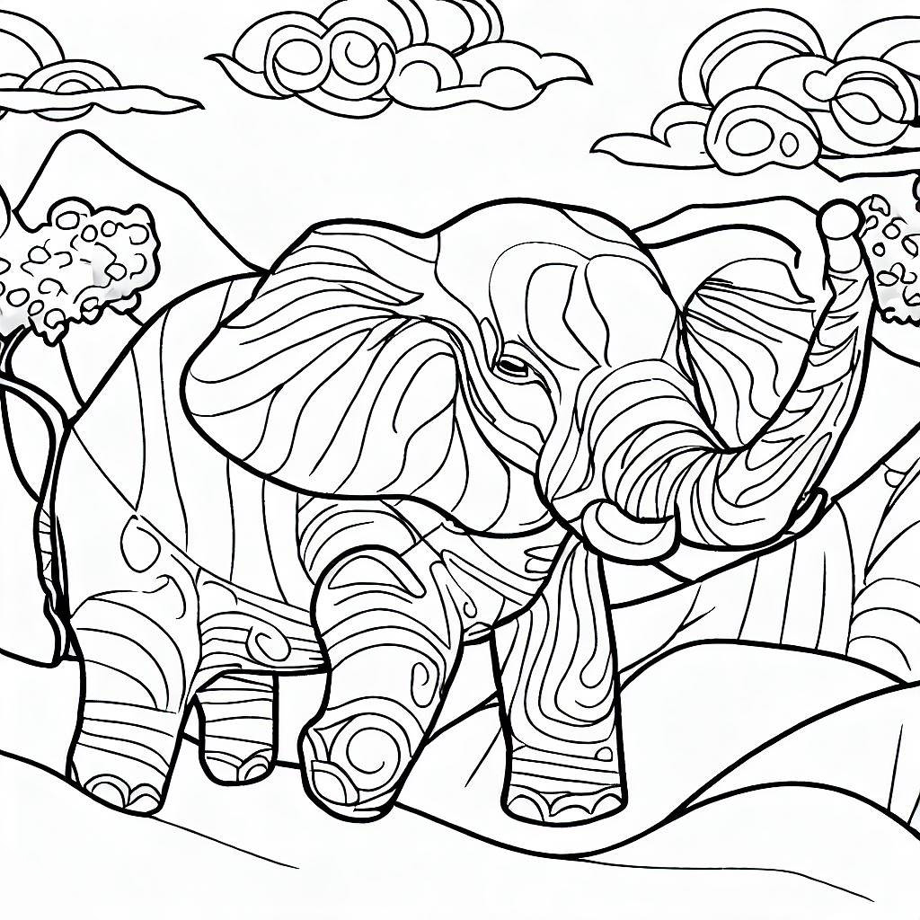 약간 어려운 코끼리 색칠 도안