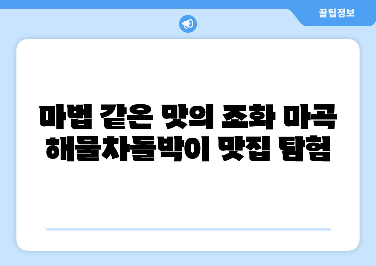 마법 같은 맛의 조화 마곡 해물차돌박이 맛집 탐험