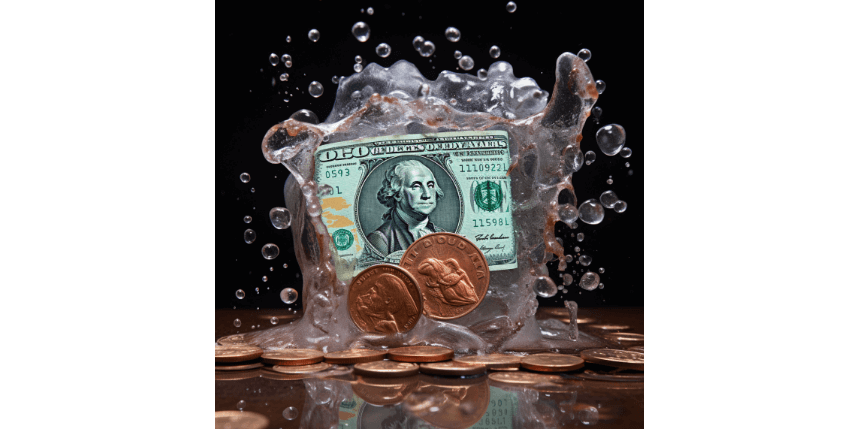 달러와 동전을 물로 씻는 사진