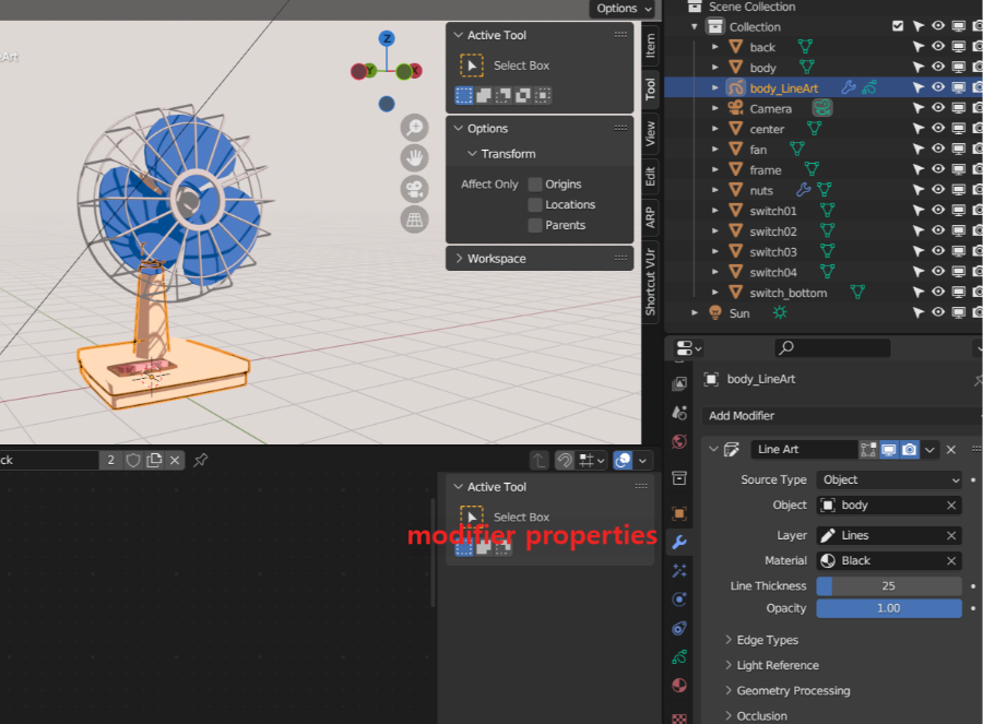 Grease Pencil의 Modifier Properties