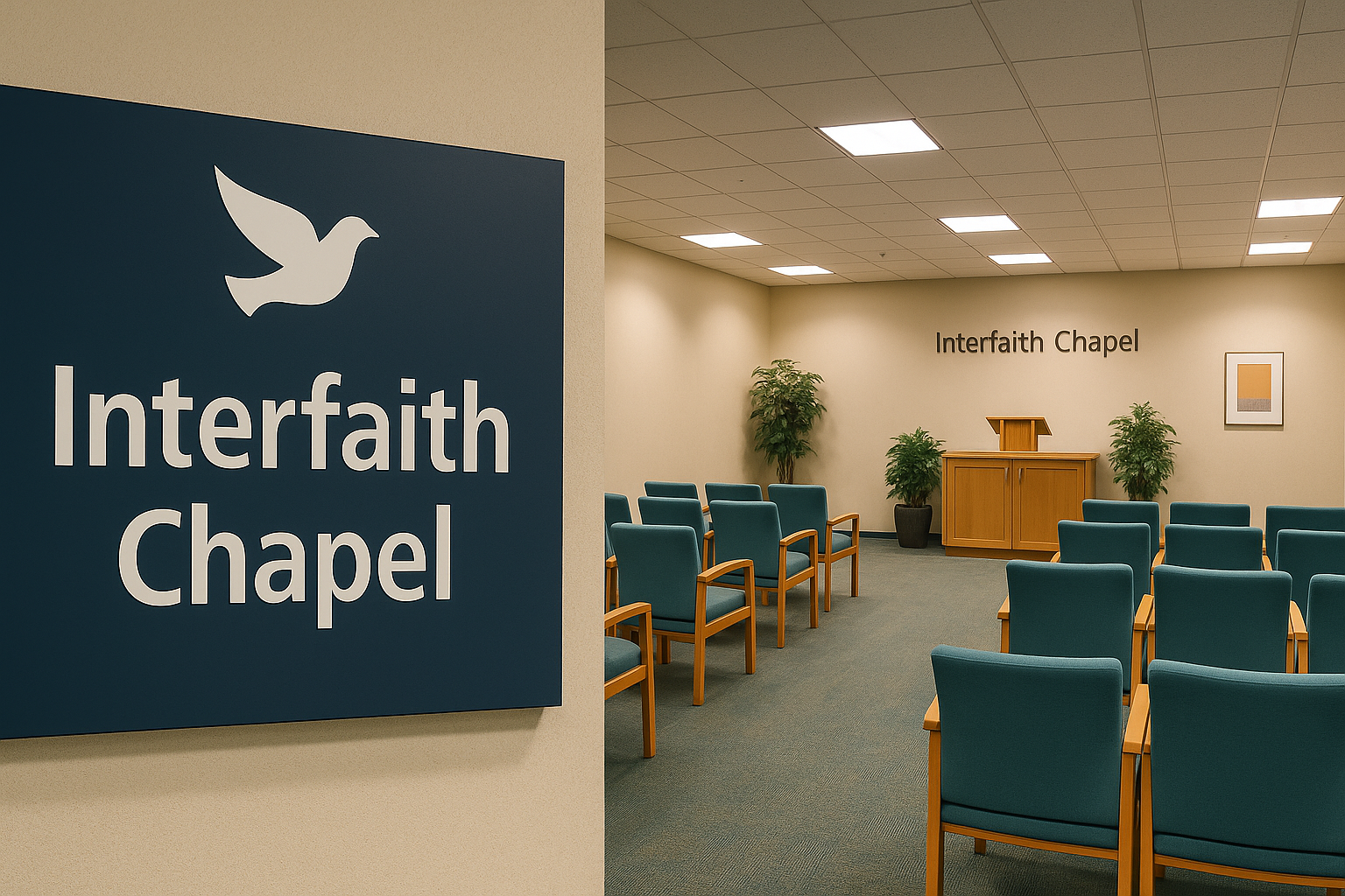 YVR 공항 Interfaith Chapel 외부 간판 &amp; 내부 전경