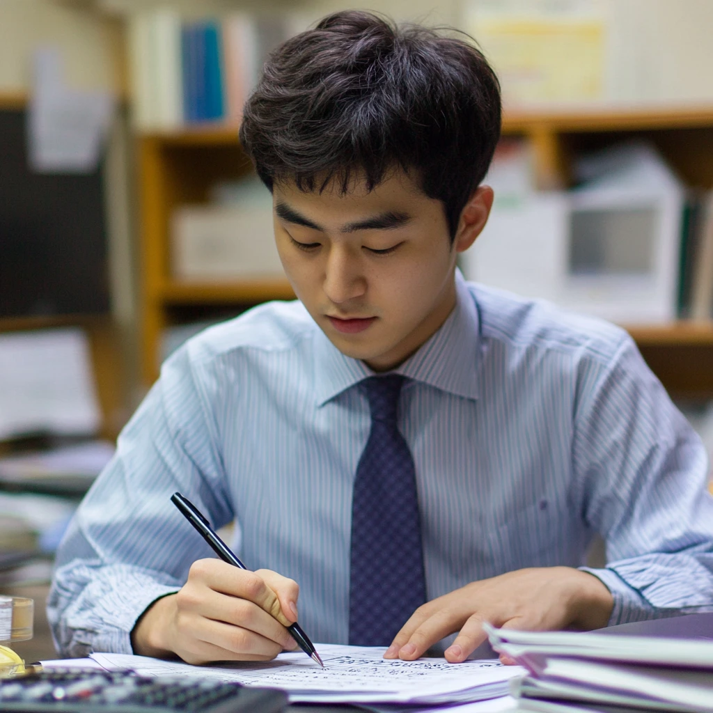 30대 남성이 국민연금 가입 기간을 계산하는 장면