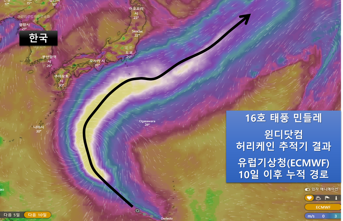 태풍-16호태풍-민들레-윈디닷컴-유럽기상청-ECMWF-예측모델-사진-9월24일