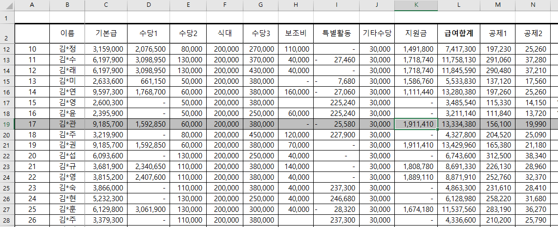 선택한 셀 행만 색바뀜