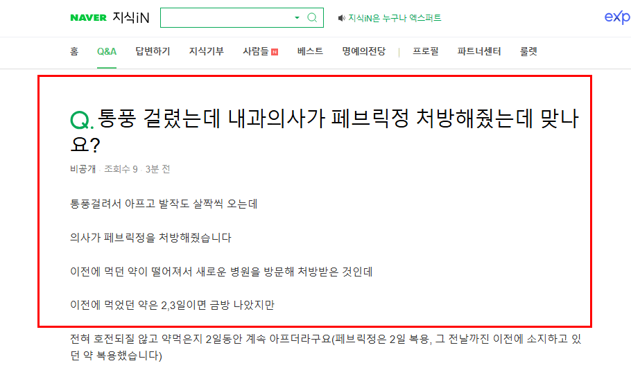 통풍약 페브릭정 질문