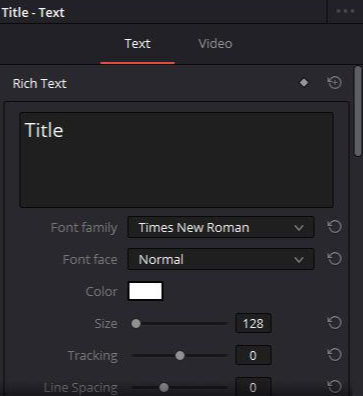 Text 설정창 모습