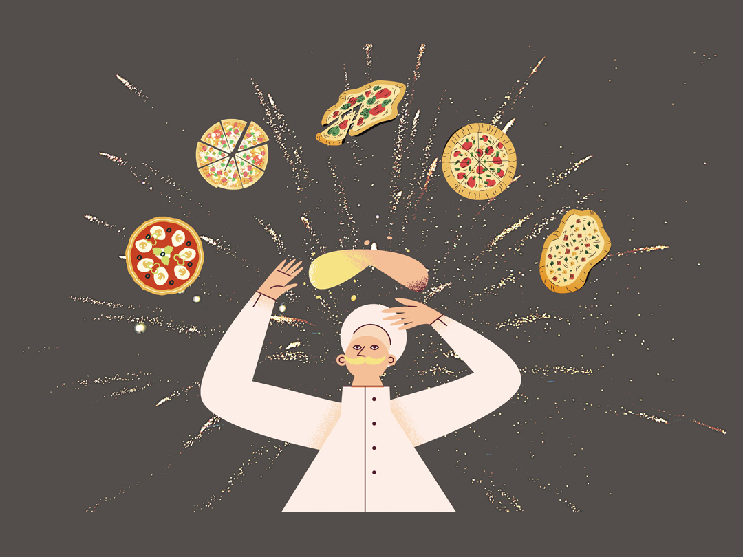 여러가지 피자를 만드는 이탈리아 쉐프 일러스트 무료 이미지 다운로드
