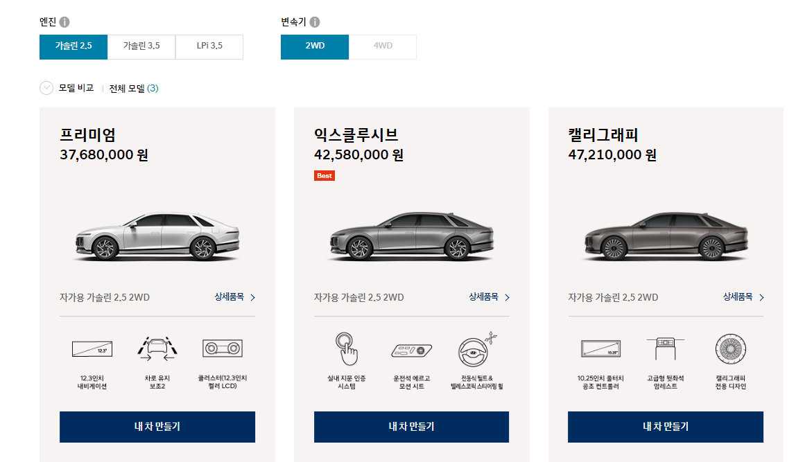 현대자동차 신차가격표 그랜저 트림