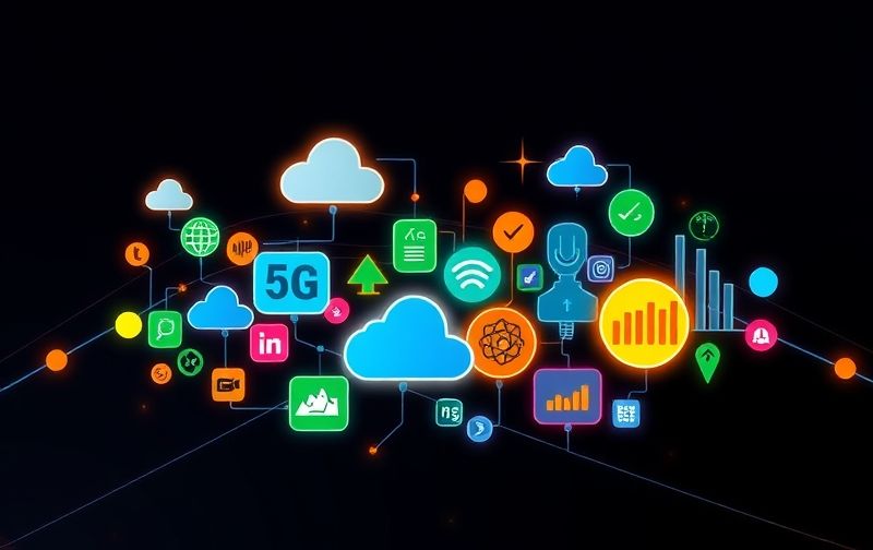 클라우드 컴퓨팅, 5G, IoT, 빅데이터 분석 아이콘 모음