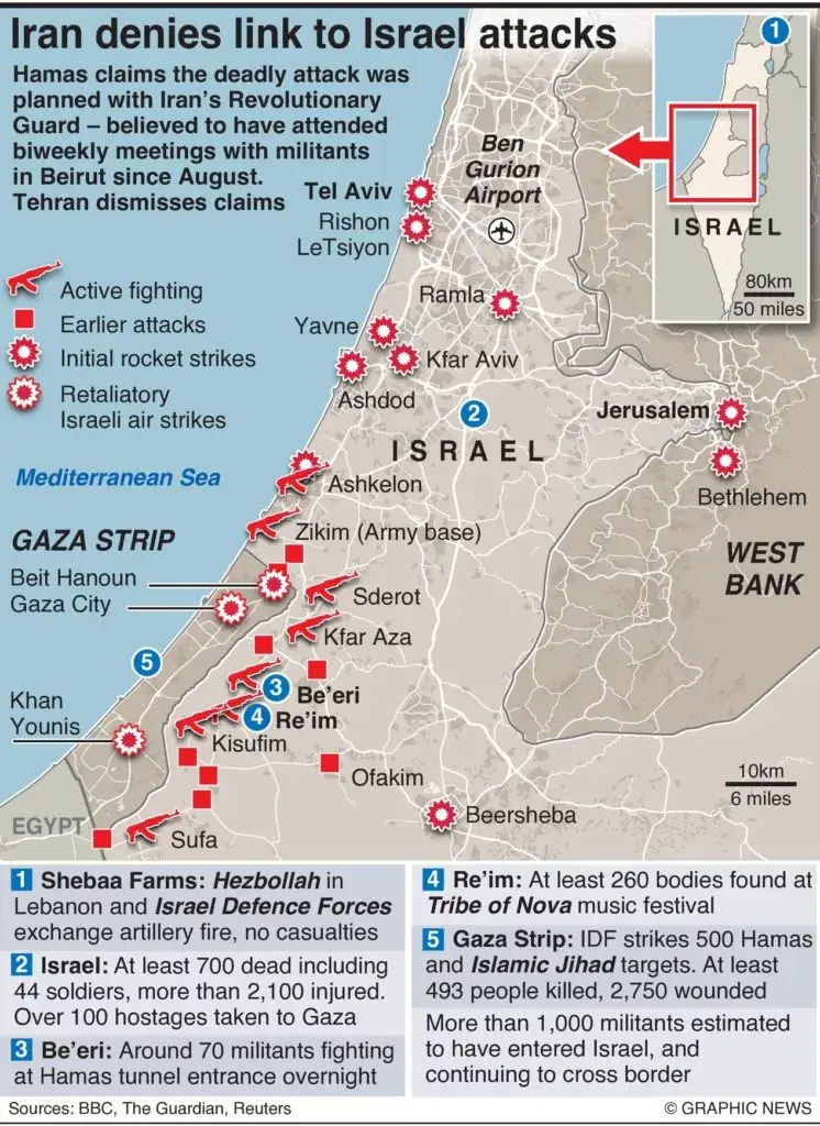 map expressing where hamas and Israel are fighting &#44; where was the festival(tribe of nova)&#44; shebaa farms&#44; be&#39;reri&#44; re&#39;im&#44; gaza strip