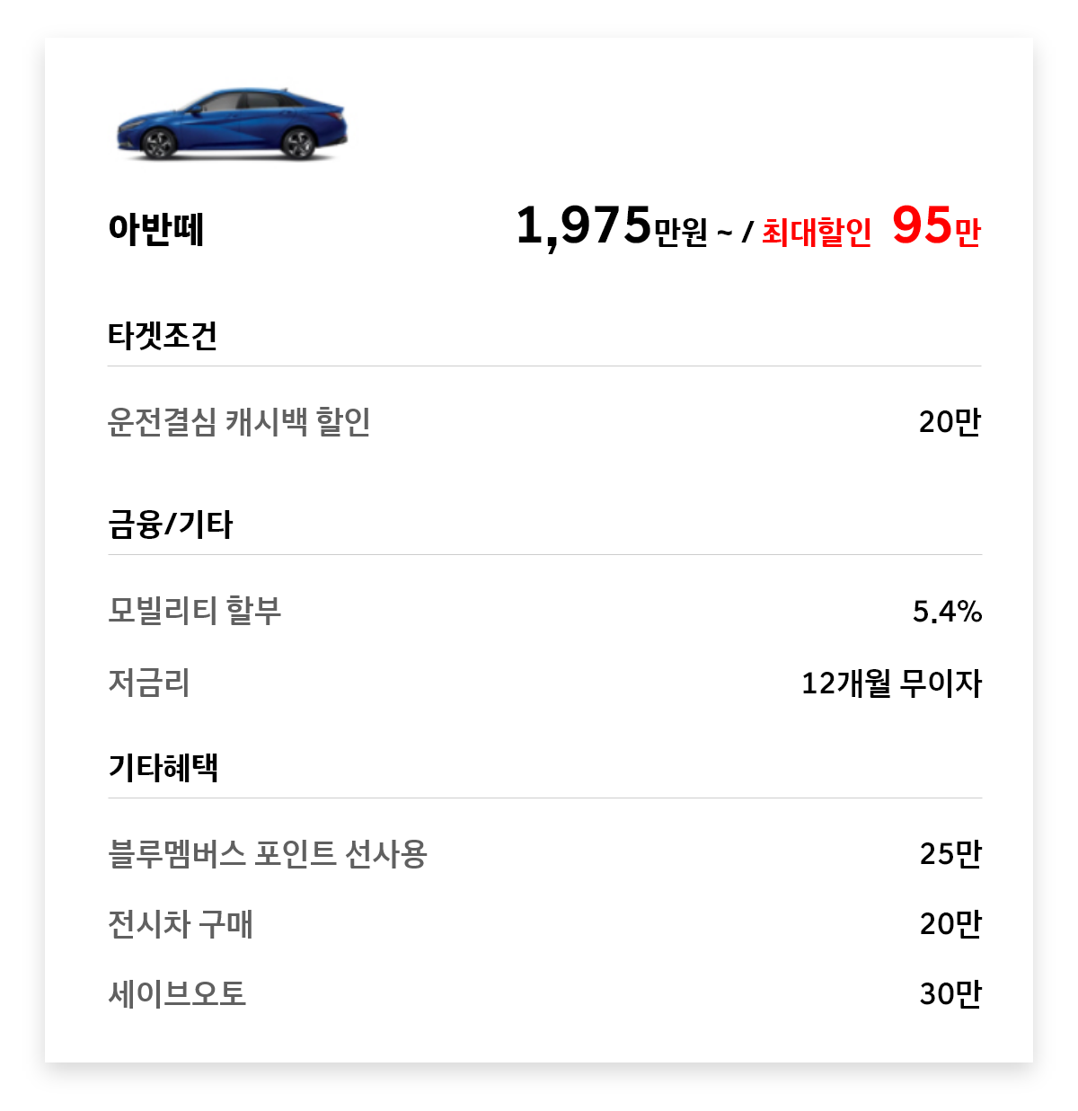 아반떼 95만원 최대할인