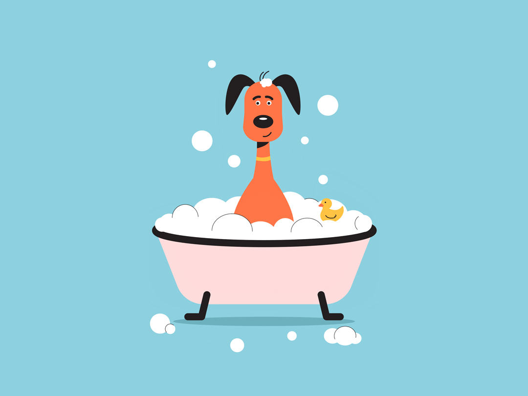 비누거품 목욕하는 강아지 일러스트 무료 이미지 다운로드