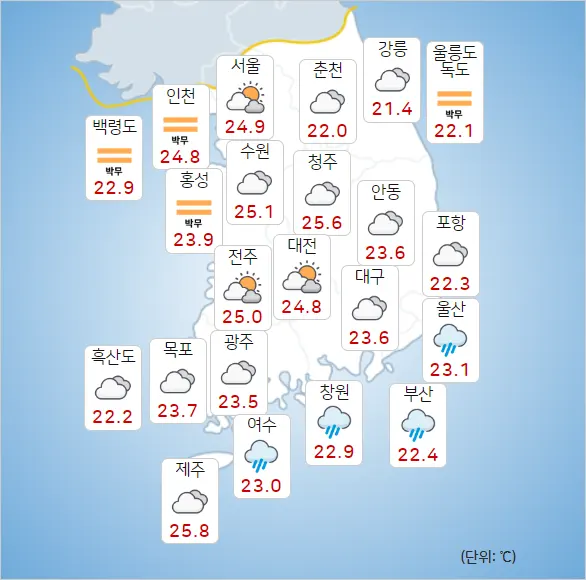 날씨예보 2024년 07월 14일 일요일 06시 기상청 발표