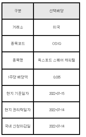 미국주식 선택배당 OXSQ 옥스포드 스퀘어 캐피털