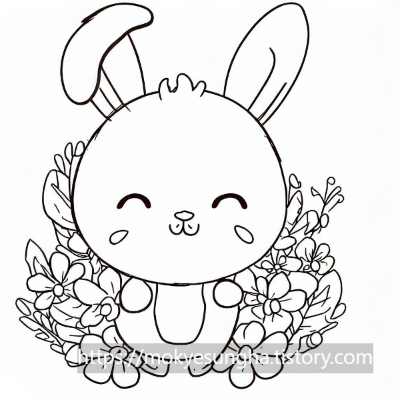 웃고 있는 토끼 색칠 도안. rabit coloring paper.
