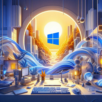 태양이 비추는 방에서 Windows 화면을 보는 장면