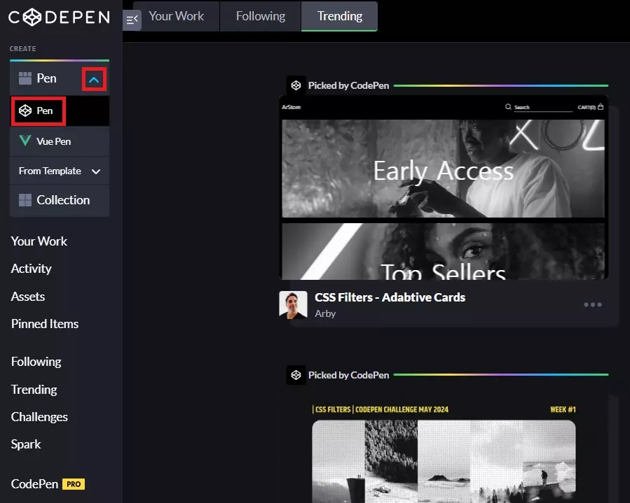 코드펜(CodePen) 홈페이지
