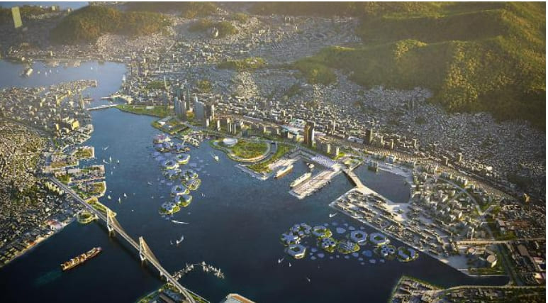  세계 최초의 한국의 부유공동체 생태마을 개발 계획 VIDEO: World's first prototype floating community in Busan designed to accommodate residents living on ideal eco-village