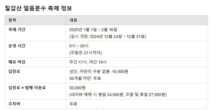 칠갑산 얼음분수 축제 정보