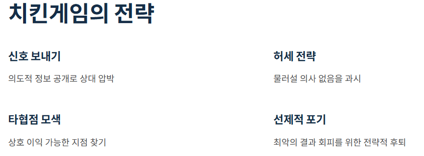 치킨게임의 전략 네가지 예시