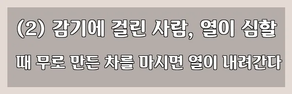  (2) 감기에 걸린 사람, 열이 심할 때 무로 만든 차를 마시면 열이 내려간다