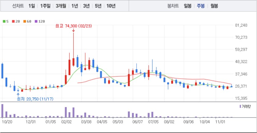 신성에스티 주봉 차트 이미지