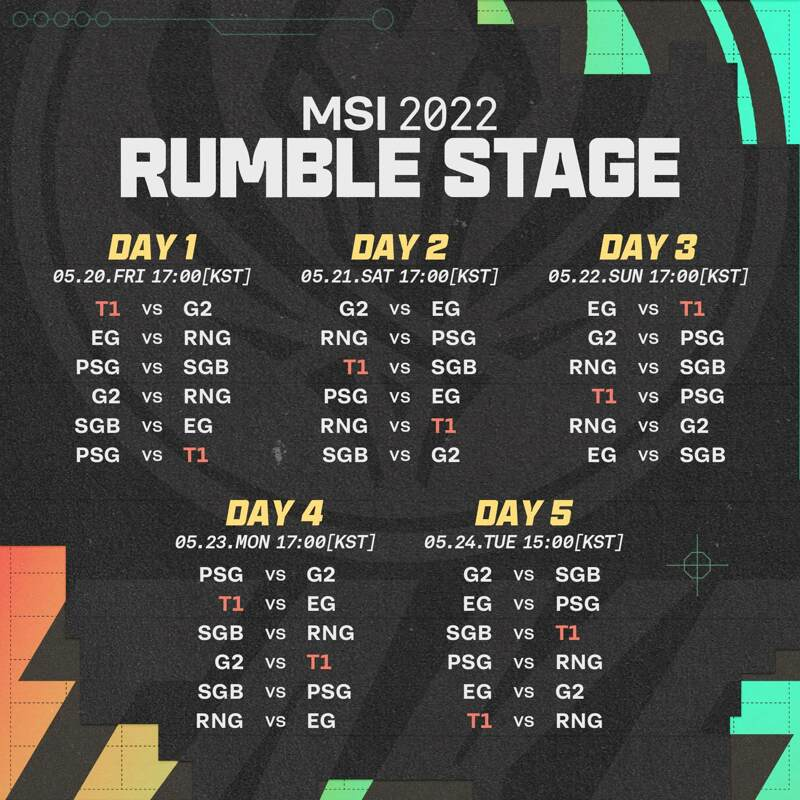  롤 2022 MSI 럼블 스테이지 & 결승전 일정