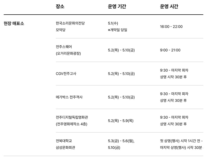 전주 국제영화제 예매 팁 상영시간표