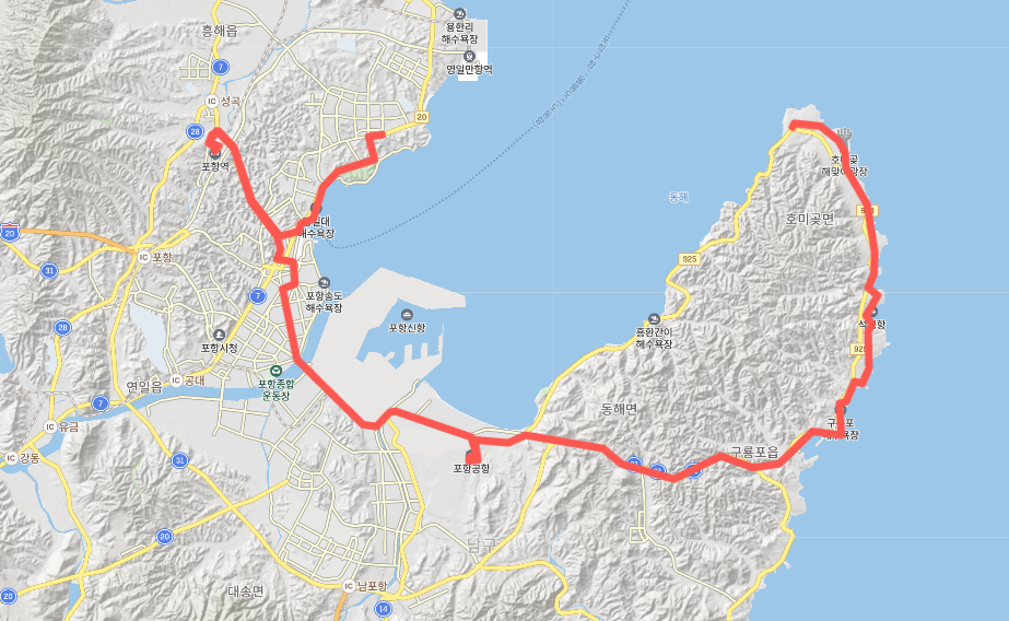  [포항 급행] 9000번버스 노선, 시간표 : 영일대해수욕장, 여객선터미널, 포항역, 포스코, 호미곶