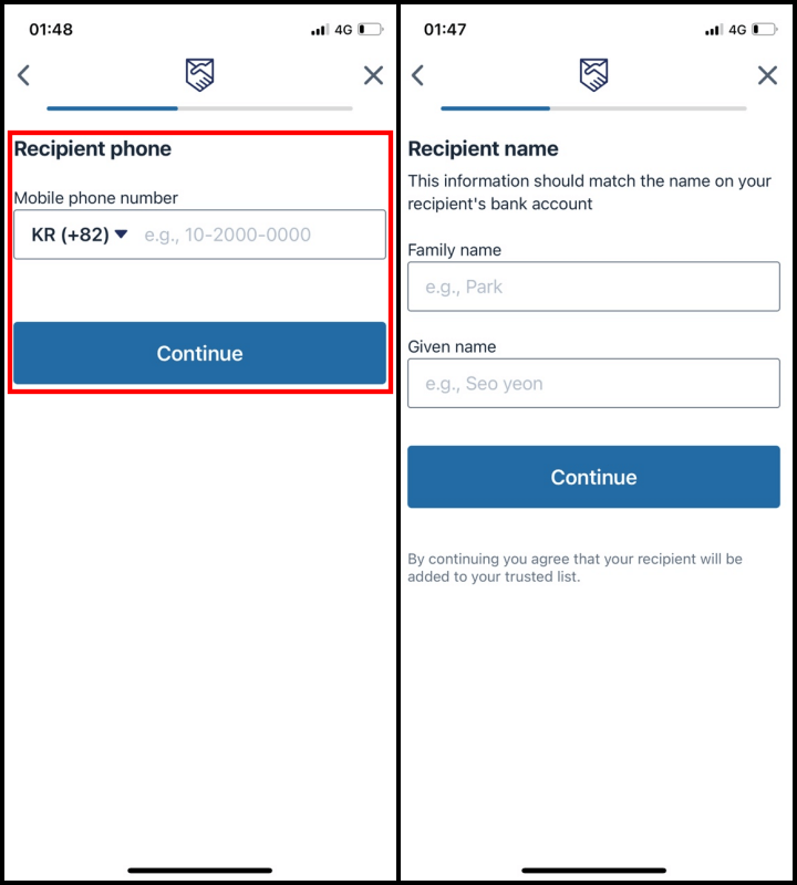 Remitly-수령인정보-입력하기
