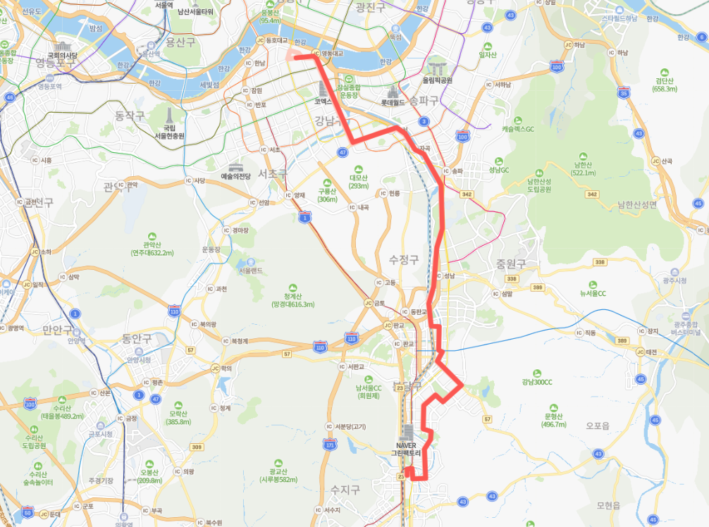  [성남,직행] 9407번버스 노선, 시간표 : 분당 구미동, 오리역, 서현역, 삼성서울병원, 삼성역, 청담역